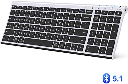 iClever Bluetooth Keyboard, Multi Device Keyboard Rechargeable Bluetooth 5.1 with Number Pad Ergonomic Design Full Size Stable Connection Keyboard for iPad, iPhone, Mac, iOS, Android, Windows