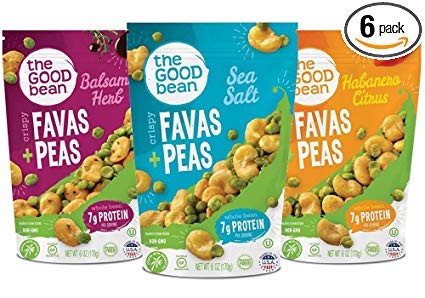 The Good Bean Favas   Green Peas Variety Pack, 6 Ounce, 6 Count