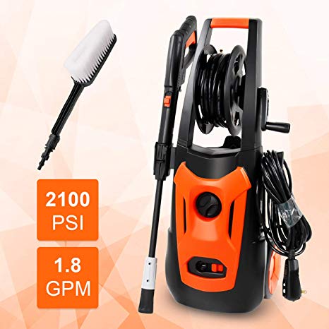 Electric Pressure Washer ,2100PSI 1.8 GPM 1800W Washer Cleaner Machine with,Spray Gun,Spray Brush,Adjustable Nozzles and Onboard Detergent Tank Car Washer