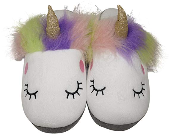 Posh Peanut Plush Unicorn Slippers for Women - Plush Fuzzy Fluffy Cute Shoe (Womens 7-8)