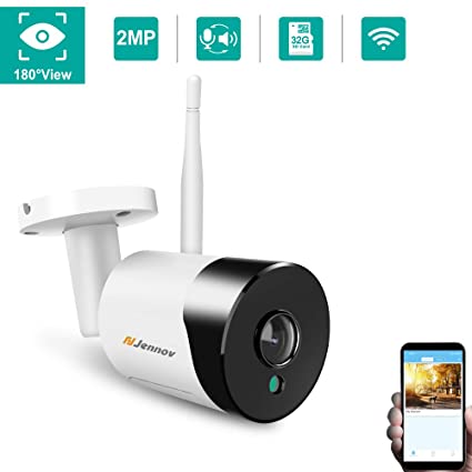 Fisheye WiFi Security Camera, Jennov Wireless IP Security Camera Outdoor Weatherproof & Indoor Baby Monitor with 2-Way Audio Night Vision for Kids Pets Elderly Home Surveillance 180-Degree Large View