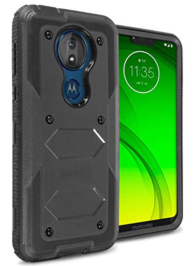 Moto G7 Power Case, Moto G7 Supra Case, Heavy Duty Full Body Rugged & Protective Hard Phone Case for The Motorola Moto G7 Power/Moto G7 Supra - Tank Series by CoverON (All Black)