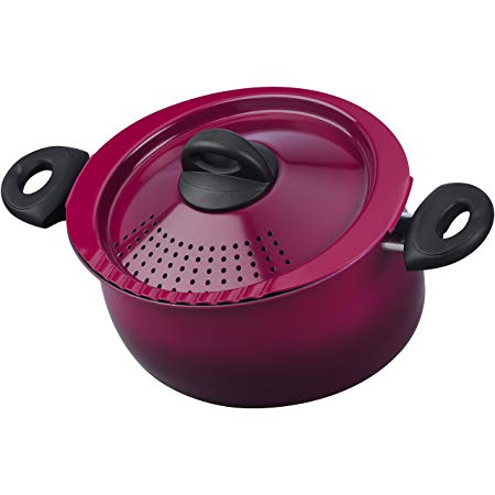 Bialetti 07549 Oval 5 Quart Pasta Pot with Strainer Lid, Black Raspberry Purple