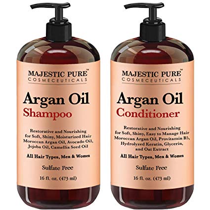 Argan Oil Shampoo and Conditioner, from Majestic Pure, Sulfate Free, Vitamin Enriched, Volumizing & Gentle Hair Restoration Formula for Daily Use, for Men and Women, 16 fl oz Each …