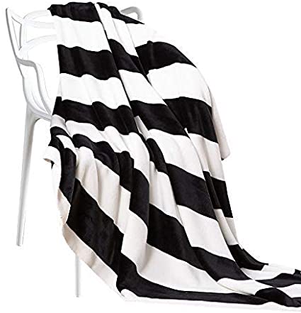 NTBAY Flannel King Blanket, Super Soft with Black and White Striped Printed Bed Blanket, 108 x 90 Inches