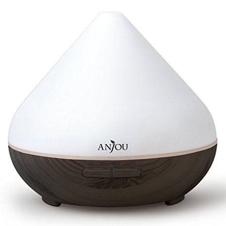 Essential Oil Diffuser Anjou Aromatherapy Diffuser 300mL, Ultrasonic Aroma Humidifier (Up to 8H Use, Mist Control, Waterless Auto Shut-Off, 4 Timer Settings, 7 Color LED Lights, BPA-free, Brown)