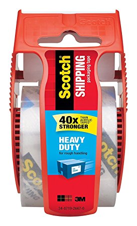 Scotch Heavy Duty Shipping Packaging Clear Tape, Red Dispenser 3Z5VSJ, 1.88 in x 22.2 yd, 4-PACK