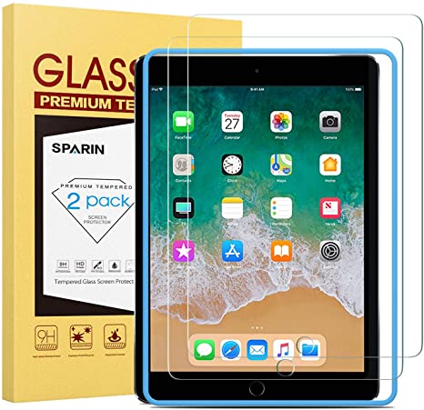 SPARIN [2 Pack] Screen protector Compatible for New iPad 9.7 inch (2018 & 2017) / iPad Air 2 / iPad Air, Easy Installation Frame/Apple Pencil Compatible/High Definition, iPad Pro 9.7 Tempered Glass