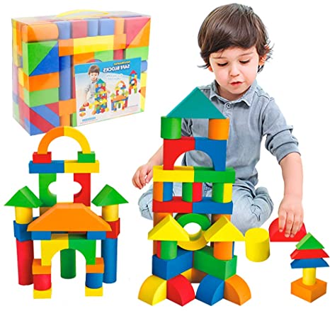 Mini Tudou 137 PCS Foam Blocks for Toddlers, Soft Stacking Building Block Toys Set for Kids, Boys and Girls