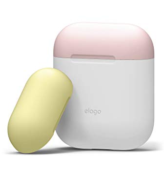 elago AirPods Duo Case [Body-White/Top-Pink, Yellow] - [Extra Protection] [Perfect Fit] [Hassle Free] - for Apple AirPods