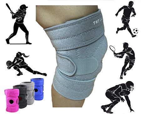 Premium Knee Brace Support. The Best Knee Protection When Running, Jumping, Climbing, Biking, Playing Football, Sport . . . For Men & Women, Boys & Girls. One Size Adjustable Fix All (Grey)