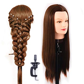 Mannequin Head 100% Synthetic Fiber Hair Hairdressing Training Heads Hair Dolls Head (Table Clamp Holder Included) ESC1018P