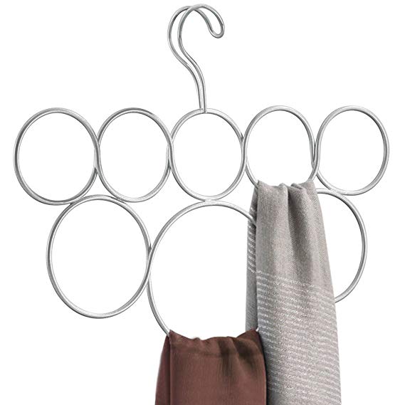 InterDesign Classico Scarf Hanger, No Snag Storage for Scarves, Ties, Belts, Shawls, Pashminas, Accessories - 8 Loops, Pearl Silver