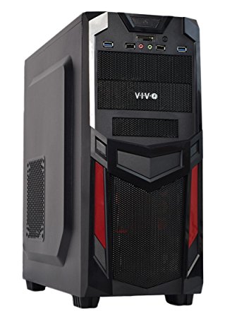 VIVO ATX Mid Tower Computer Gaming PC Case / Black Red Desktop Shell / 3 Fan Mount, Dual USB 3.0 (CASE-V03)