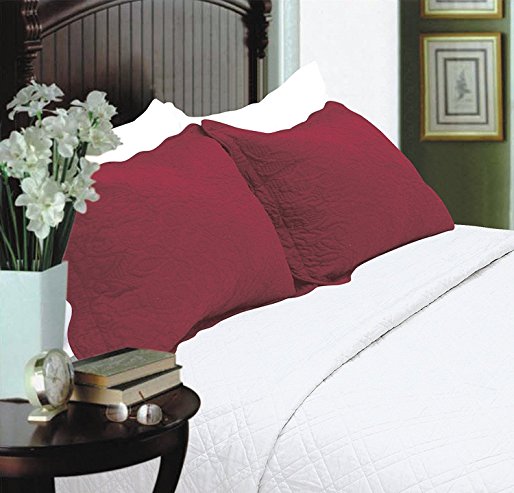 All For You 2-Piece Embroidered Quilted Pillow shams-standard size-Red, burgundy