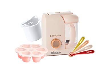 BEABA 1st Stage Feeding Gift Set, Includes Babycook, Silicone Spoons, Silicone Food Storage Tray, Grain Insert, Rose Gold