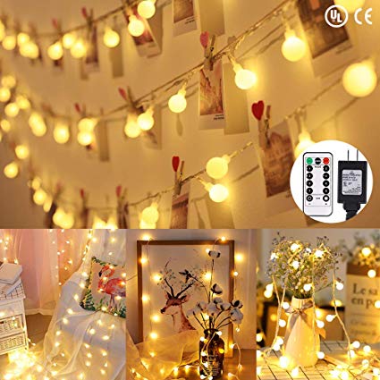 LED Globe String Lights,34Ft 100 Led Christmas Lights,Low Voltage Fairy Starry Lights,Remote Control UL Listed Decorative Lights for Bedroom Party Wedding