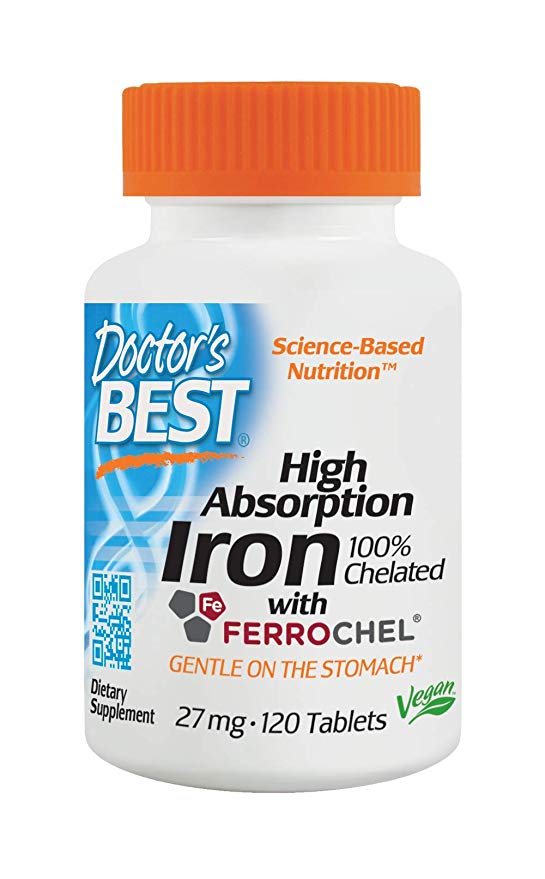 Doctor's Best High Absorption Iron Tablets, 27 mg, 120-Counts