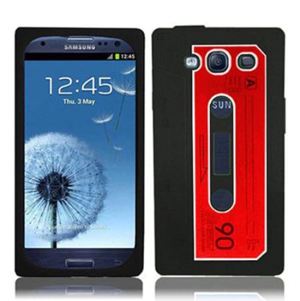 iSee Case Black Silicone Rubber Cassette Tape Case Cover for Samsung Galaxy S3 Fits Atampt Verizon Sprint Tmobile S3s