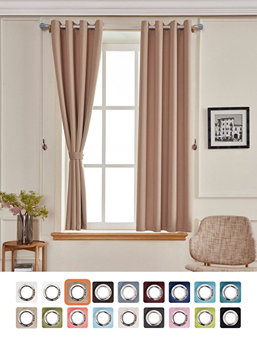 2 Panels Yakamok Thermal Insulated Grommet Noise Blocking Blackout Curtains With 2 Ties for Bedroom/Living Room (52Wx84L, Taupe)