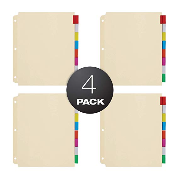 Oxford Oversized Premium Insertable Tab Extra Wide Divider, 8 Tab, Pack of 4, Assorted (R215-8A3)
