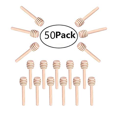 WOAIWO-Q 50 Pack of Mini 3 Inch Wood Honey Dipper Sticks, Individually Wrapped, Server for Honey Jar Dispense Drizzle Honey, Wedding Party Favors