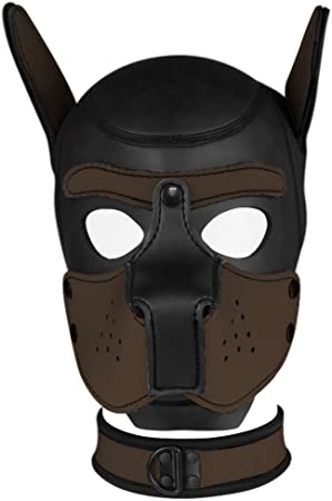 FeiGu Unisex Costume Dog Head Mask with Collar, Neoprene Full Face Puppy Hood Cosplay Mask Choker Set