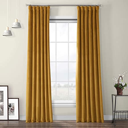 HPD Half Price Drapes VPYC-190159-96 Heritage Plush Velvet Curtain (1 Panel), 50 X 96, Retro Gold