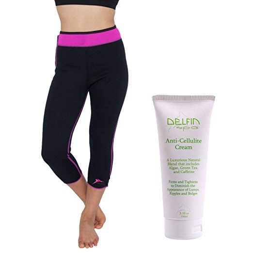 Delfin Spa Women's Heat Maximizing Neoprene Exercise Capris and Anti-Cellulite Cream - Regular & Plus Sizes