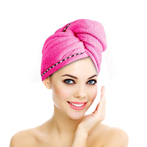 Microfiber Towel,Jack & Rose Premium Hair Towel Fast Hair Dry Turban Towel,Absorbent Towel,Dry Hair Cap,Lightweight (Rose Red)