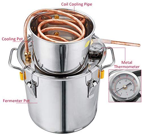 VEVOR Moonshine Still 3 Gal 12L Stainless Steel Water Alcohol Distiller Copper Tube Home Brewing Kit Build-in Thermometer for DIY Whisky Wine Brandy, 3Gal, Sliver