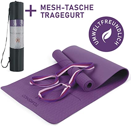 TOMSHOO exercise mat basic   carrying strap, yoga mat non-slip - training mat TPE - 183 x 61 x 0.6 cm, skin-friendly, phthalate-free fitness mat.