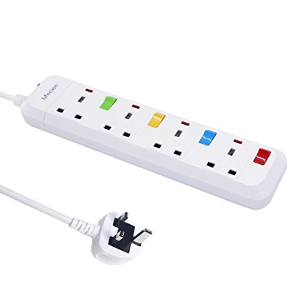 Extension Lead Power Strip Extension Cords Mscien Individually Switched Socket With Neon Indicator and Overload Protection 1.8 M Cord 2500W/10A 4 Way