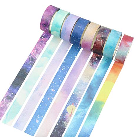 Molshine Set of 8 (1.5cm X 7m/Roll) Japanese Washi Masking Tape, Sticky Paper Tape for DIY, Decorative Craft, Gift Wrapping, Scrapbook-- City of Sky Series