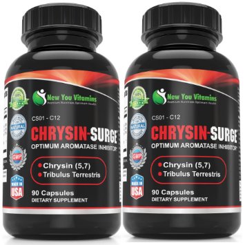 Chrysin Surge Natural Isoflavonne Aromatase Inhibitor Chrysin Surge Chrysin Supplement 900mg 180 Capsules 2 Bottles