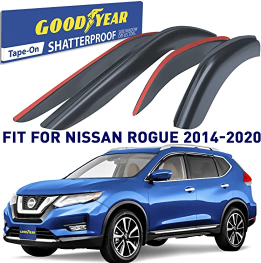 Goodyear Shatterproof Side Window Deflectors for Nissan Rogue 2014-2020, Tape-on Rain Guards, Window Visors for Cars, Vent Deflector, Vent Visor, Car Accessories, 4 pcs. - GY008529