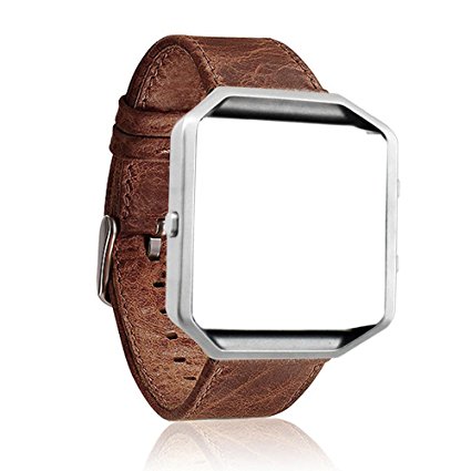Fitbit Blaze Band With Housing,JDHDL Genuine Leather Waterproof Strap With Adjust Clasp for Fitbit Blaze Smart Fitness (Coffe & Housing)