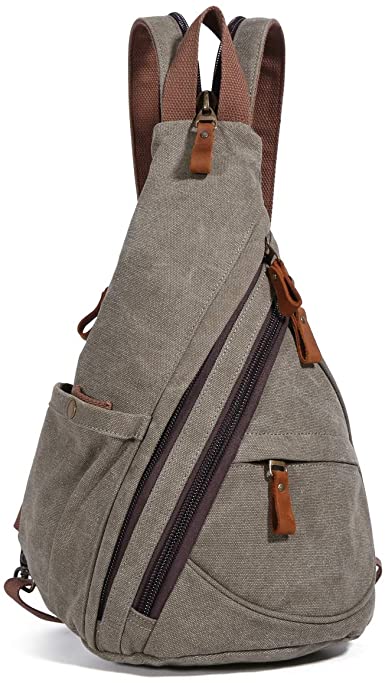 Canvas Sling Bag - Small Crossbody Backpack Shoulder Casual Daypack Rucksack for Men Women Outdoor Cycling Hiking Travel