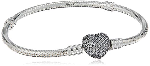 Pandora Women's Moments Silver Bracelet with Pave Heart Clasp