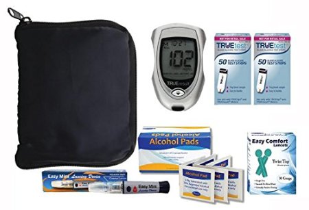 True Result Blood Glucose Monitoring System 100 Count True Test Strips 100 Count 30g Lancets 100 Alcohol Prep Pads