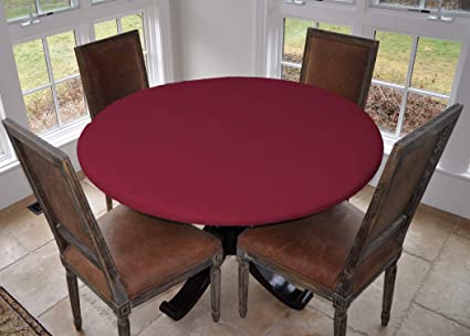 Covers For The Home Deluxe Elastic Edged Flannel Backed Vinyl Fitted Table Cover - Basketweave (Red) Pattern - Large Round - Fits Tables up to 45" - 56" Diameter