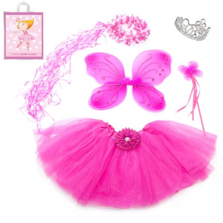 5 Piece Sparkle Fairy Princess Costume Set PLUS GIFT BAG (Hot Pink)