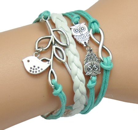Perfect shopping Women's Cute Bird Bracelet Leather Rope Multilayer Charm Bracelet Bangle