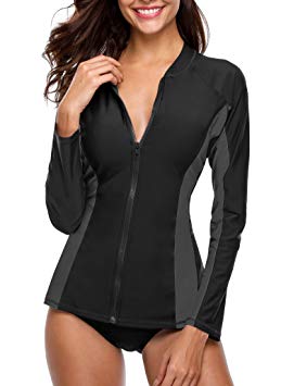 ATTRACO Women's Rashguard Swimsuit Zip Front Sun Protection Swim Shirt UPF 50