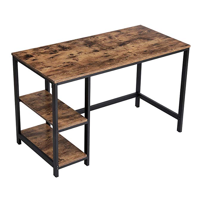 VASAGLE Industrial Computer Writing Desk, 47 Inch Office Study Desk for Laptops, with 2 Storage Shelves on Left or Right, Stable Metal Frame ULWD47X