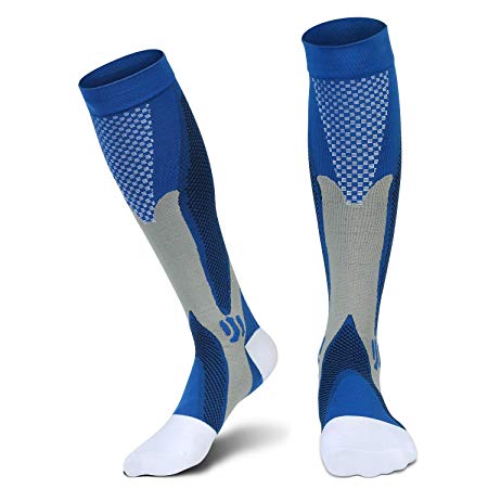 Compression Socks Pack of 2 For Women & Men - Best For Running, Pregnancy, Travel, Nursing,Better Blood Circulation 20-30mmHg (L/XL, Blue)