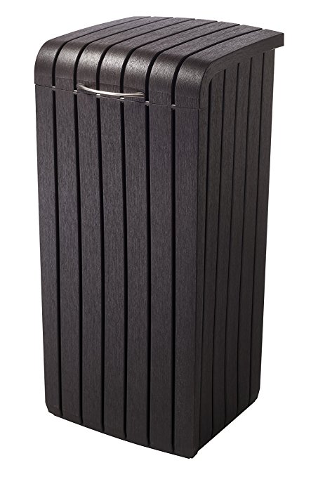 Keter Copenhagen 30-Gallon Wood Style Plastic Trash Bin Can, Brown