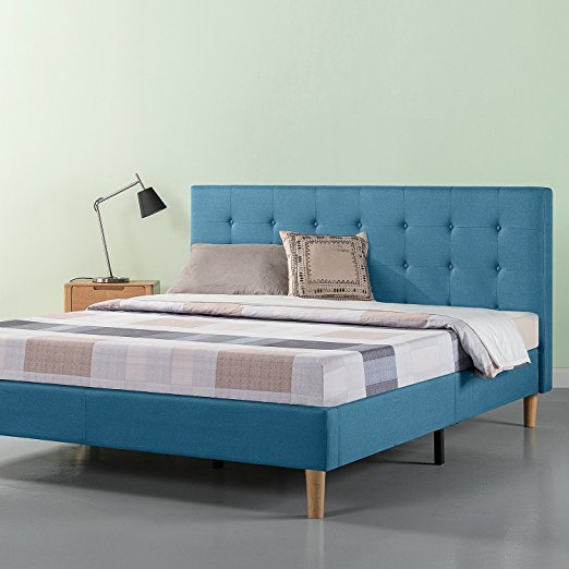 Zinus Upholstered Square Stitched Platform Bed / Blue Slate, King