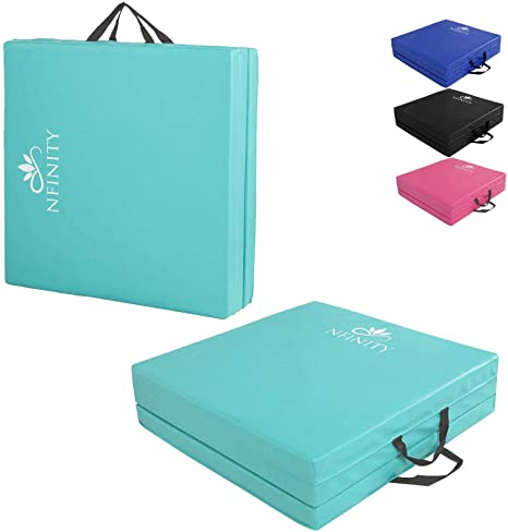 Nfinity Gymnastic Tumble Exercise Mat – Non-Slip PU Leather Surface - High Density Polyether Rebound inner Material – 6FT Long Tri Folding With Carry Handles perfect for yoga, Pilates and much more!