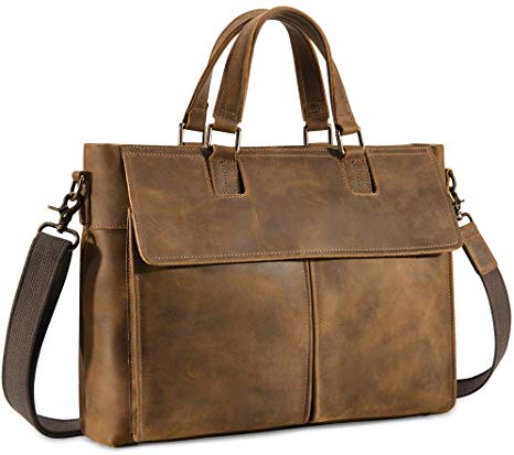 Kattee Leather Messenger Bag for Men, 15.6 Inch Laptop Briefcase Computer Satchel School Shoulder Bag
